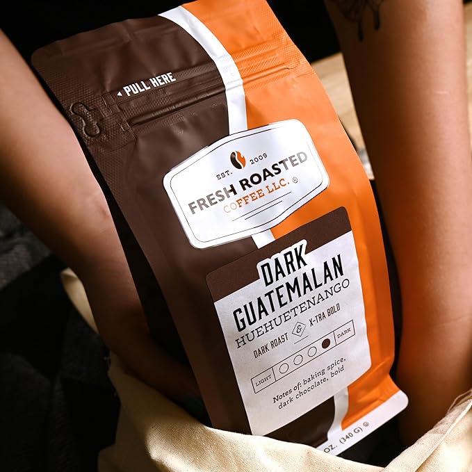 Fresh Roasted Coffee, Dark Guatemala Huehuetenango | 12 oz | Single Origin | Dark Roast | Kosher | Whole Bean