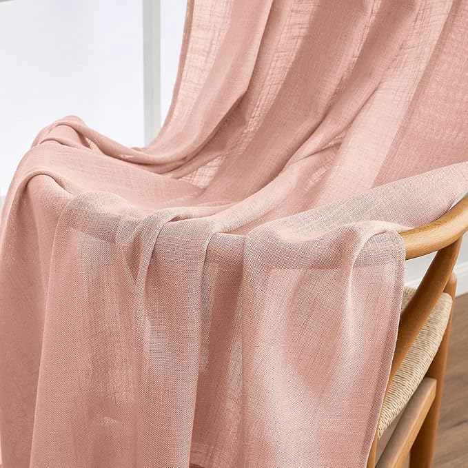 MIULEE Blush Pink Linen Curtains 52x96 Inches Long 2 Panels - Image 6