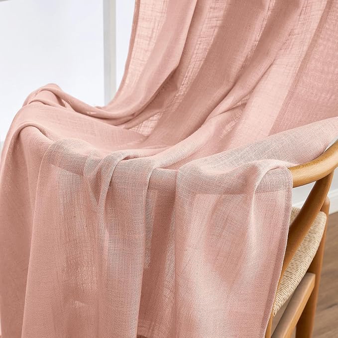 MIULEE Blush Pink Linen Curtains 52x108 Inches Long 2 Panels - Image 6