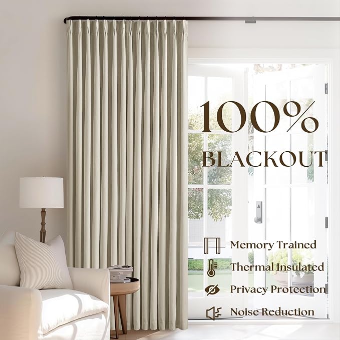 Burlywood Birch 100% Blackout Pinch Pleated Linen Curtains 80 Inches Long | - Image 3