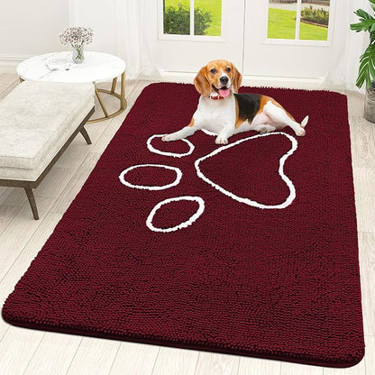 OLANLY Dog Door Mat for Muddy Paws 70x46, Paw Print Design Chenille Mud Mat | by OLANLY
