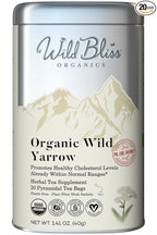 Wild Bliss Organic Yarrow Tea - Caffeine Free Herbal Tisane - Pharmacopoeia Potency - 20 Plant Based Tea Bags