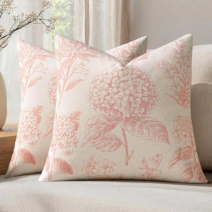 Set of 2 Decorative Floral Pillow Covers 20x20 Inch Light Pink | Neutral by SWANCOCO