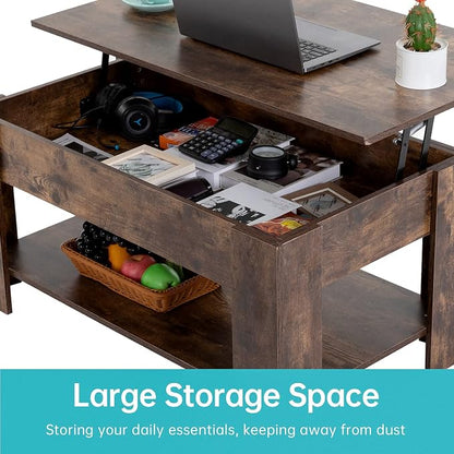 FDW Lift Top Coffee Table with Hidden Compartment and Storage Shelf Wooden Lift - Image 5
