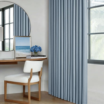 Light Blue Pleated Linen Blackout Curtains 90 Inches Long 2 Panels W40xL90 | - Image 7