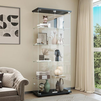 Display Cabinet with Glass Door and Lock, 5-Shelf Curio Cabinets with 5mm by glassdisplaycabinet