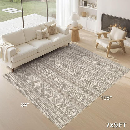 cotiled Boho 7x9 Area Rug for Living Room: Large Moroccan Washable Rug | Solve - Image 9