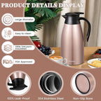 68 Oz Thermal Coffee Carafe, Stainless Steel Insulated Vacuum coffee crafts to keep coffee hot, 2 Liter Tea Water Coffee and Beverage Dispenser (Copper)