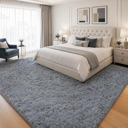 PLHXFR 8x10 Area Rugs Living Room: Fluffy Bedroom Rug Shag Carpet Grey | - Image 3