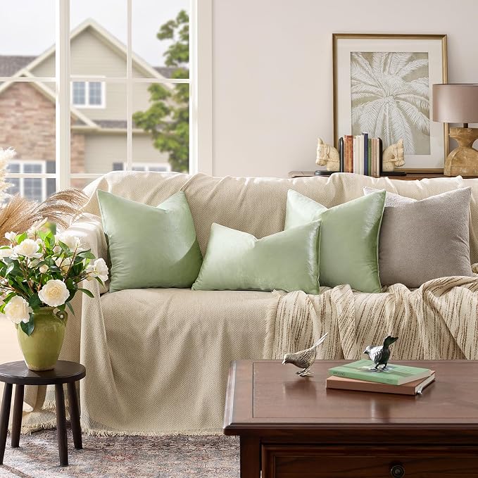 GIGIZAZA Sage Green Velvet Throw Pillow Covers 18x18 Pack of 2 | Decorative - Image 6