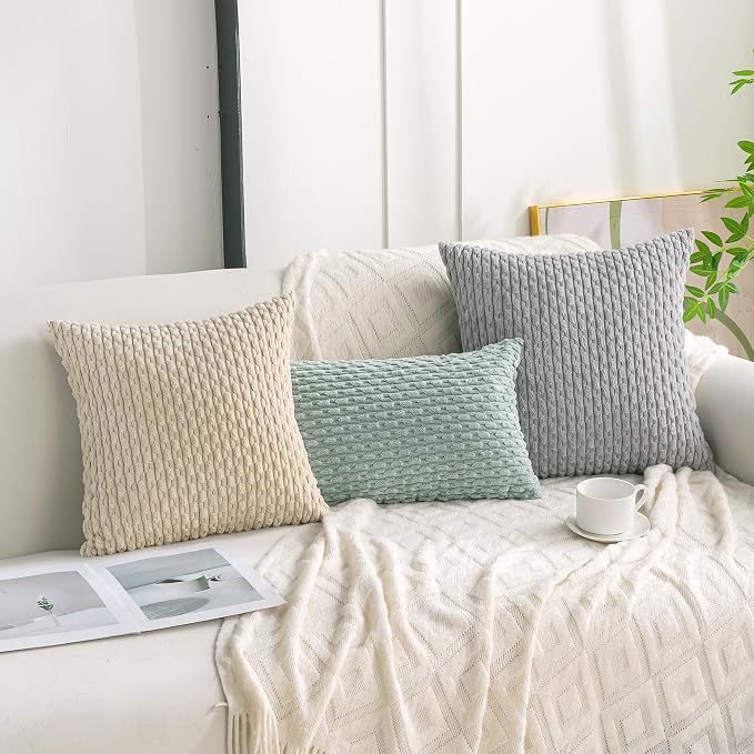 Set of 4 Yellow Rust Aqua Decorative Throw Pillow Covers 20x20 Inch Corduroy - Image 3