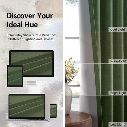 100% Blackout Linen Textured Curtains 72 Inch Long, Olive Green | 100% Blackout - Image 7