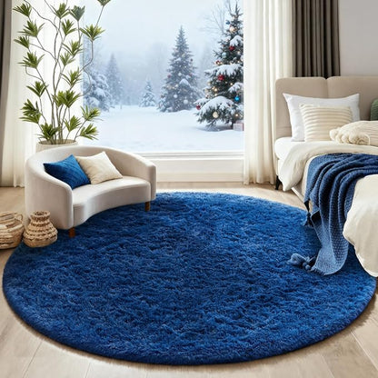 Ophanie Round Rug 6Ft Blue Circle Area Rug, Boys Room Decor, Fluffy Fuzzy - Image 5
