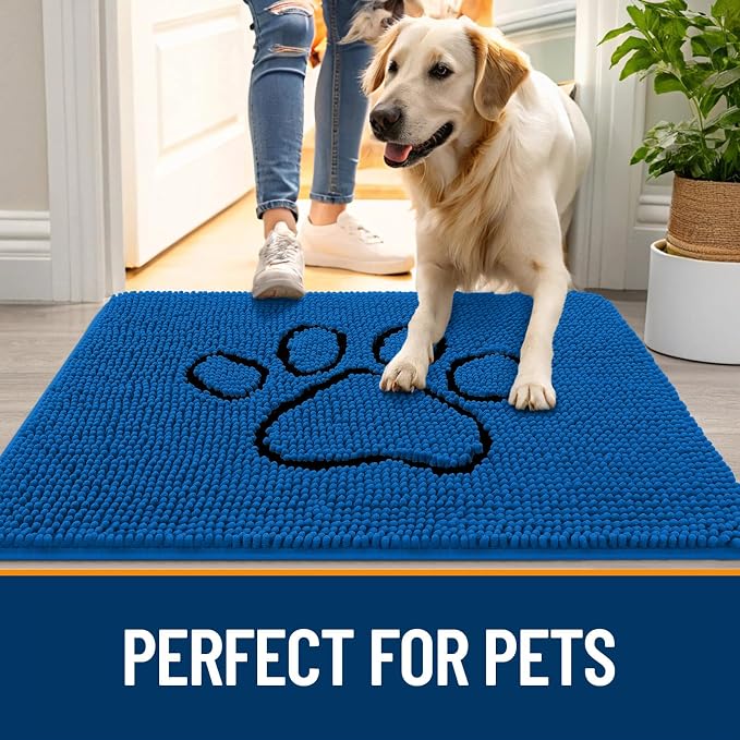 OLANLY Dog Door Mat for Muddy Paws 28x18, Paw Print Design Chenille Mud Mat | - Image 6