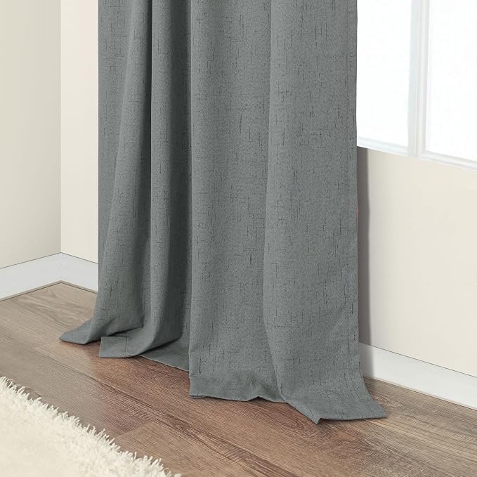 Grey Blackout Curtains for Bedroom 84 Inch Length 2 Panel Linen Textured - Image 9