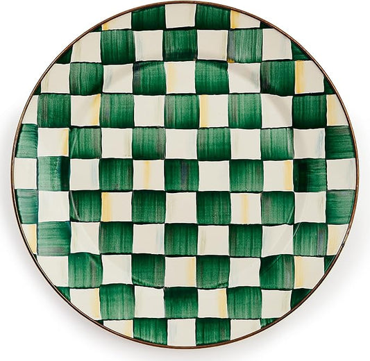 MACKENZIE-CHILDS Enamel Charger Plate, Charger Decoration for Dinner Plates or Home Decor, 12 Inches, Green-and-White Emerald Check
