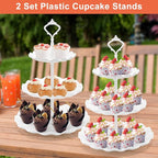 Coitak Plastic Cupcake Stands, 3 Tier Cupcake Stand, Dessert Tower Tray for Tea Party, Baby Shower and Wedding (2 Pack)