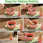 Matcha Whisk Set, Ceramic Matcha Set with Spout, Matcha Bowl Kit with Sifter, Whisk and Holder, Bamboo Scoop, Scoop Rest, Tea Towel, 7 Pcs Matcha Kit Set for Making Breakfast/Latte for Matcha Lovers