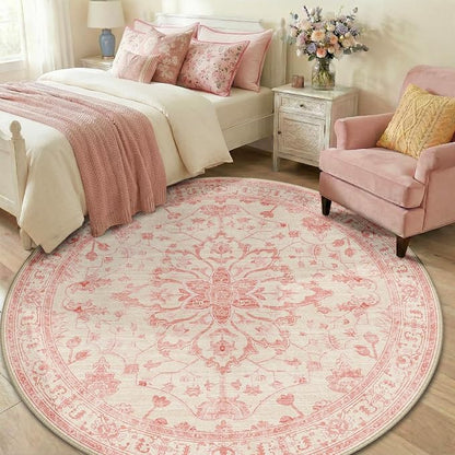 RELEANY Washable Area Rug, Round 6ft, Water Repellent, Pet Friendly, Vintage - Image 3