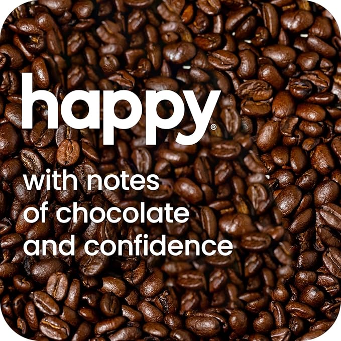 happy coffee medium roast coffee pods, 60 count, notes of chocolate & confidence, compatible with most K-cup brewers, rainforest alliance certified