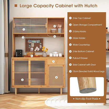 Giantex Pantry Cabinet, Microwave Countertop, Glass Holder, Freestanding Buffet - Image 5