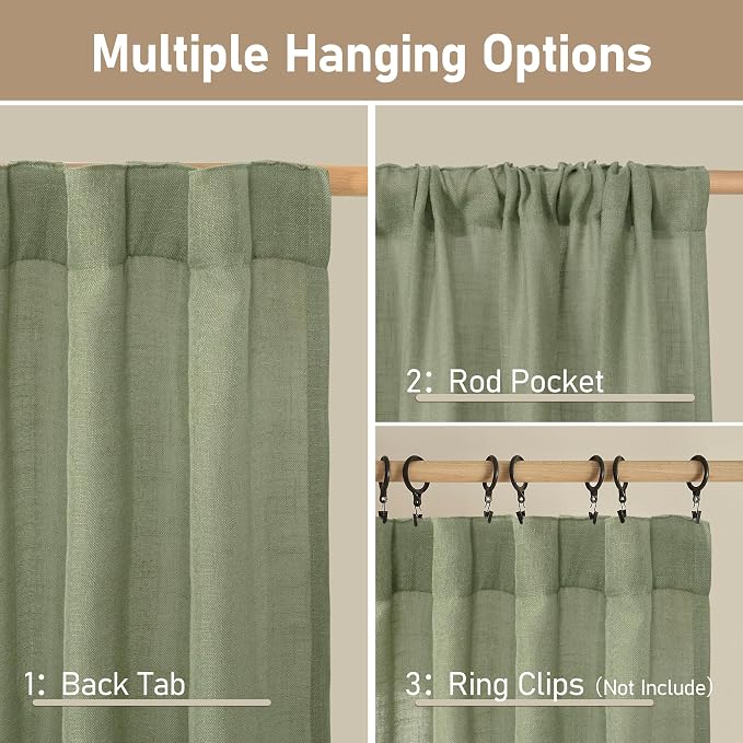 Sage Green Linen Curtains 90 Inch - Image 3
