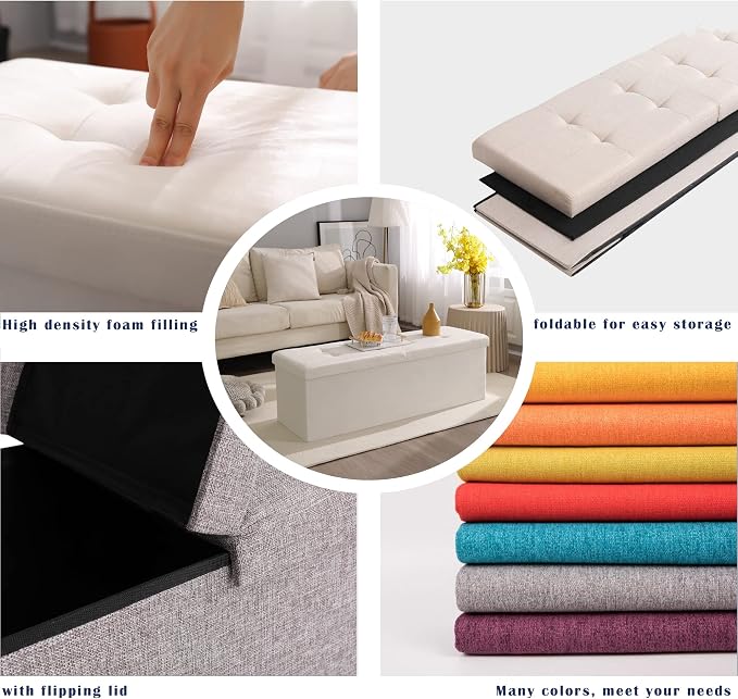 Storage Ottoman Bench Foldable Seat Footrest Shoe Bench End of Bed Storage - Image 8