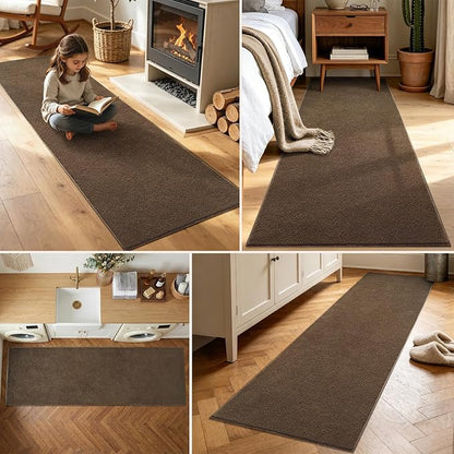 2x8 Beige Brown Solid Runner Rug Washable Non-Slip - Image 3
