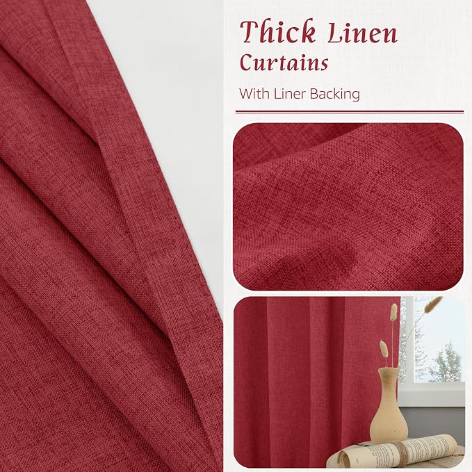 Red 100% Blackout Linen Curtains 72 Inches - Image 7