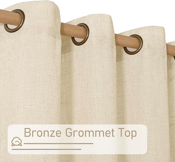 Short Linen Window Curtains 30 Inches Long 2 Panels, 34 x 30 Inch | Beige - Image 3