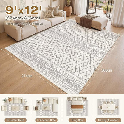 cotiled Boho 9x12 Area Rug for Living Room: Large Moroccan Washable Rug | Solve - Image 7