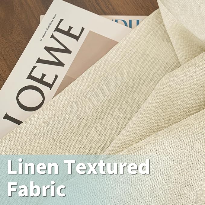 Sheer Linen Curtains 90 Inch for Living Room 2 Panels, Light Beige | Neutral - Image 2