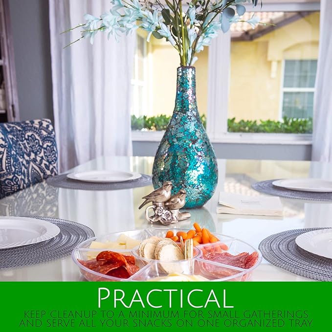 Plasticpro 6 Sectional Round Plastic Serving Tray/Platters Clear Pack of 2