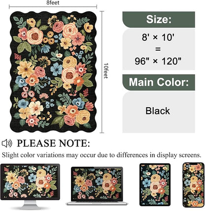 DUKINO 8x10 Area Rug for Living Room, Floral Washable Rug Non Slip, Low Pile - Image 2