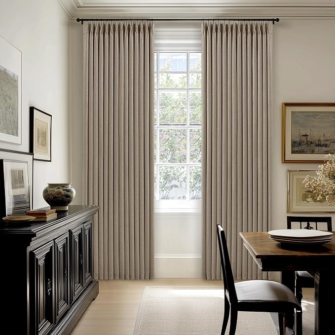 Dark Flax 80 Inch Pinch Pleated Blackout Linen Curtains - Image 9