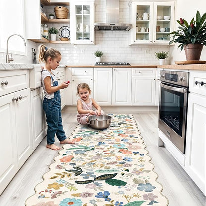 Washable 2x8 Hallway Runner Rug: Vintage Water-Resistant Floral Scalloped - Image 2