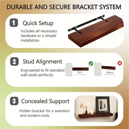 Solid Wood Floating Shelves, 40in Finished Real Wood Wall Shelves - Image 6