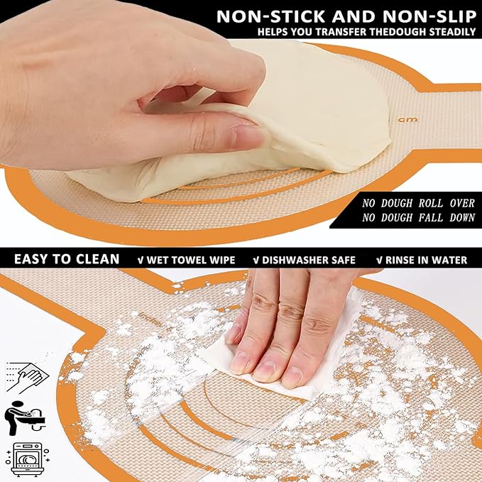 Silicone Bread Sling Oval and Round for Dutch Oven, KITMAL Non Stick Reusable Silicone Baking Mat with Long Handles Sourdough Bread Baking Supplies and Making Tools, Orange