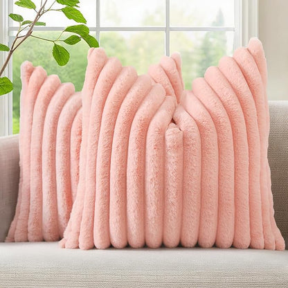 decorUhome Fall Faux Fur Throw Pillow Covers 22x22 Set of 2 Blush Pink | by decorUhome