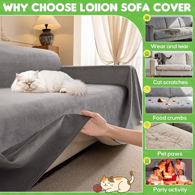 Loiion Velvet Sofa Cover, Ultra Soft Waterproof Non-Slip Couch Cover - Image 7
