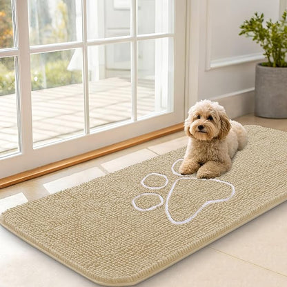 OLANLY Dog Door Mat for Muddy Paws 47x20, Paw Print Design Chenille Mud Mat | by OLANLY