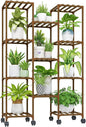 Bamworld Plant Stand With Wheels Indoor Outdoor Wood Plants Shelf by Bamworld