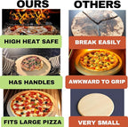 16 inch Round Pizza Stone for Oven - Large Pizza Stone for Grill with Handles and Dough Tool - Round Baking Stone for Bread - Pizza Making Accessories - Cooking Gifts for Food Lovers