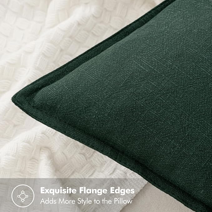 MIULEE Decorative Linen Euro Sham Pillow Covers 24x24 Dark Green | Boho - Image 2