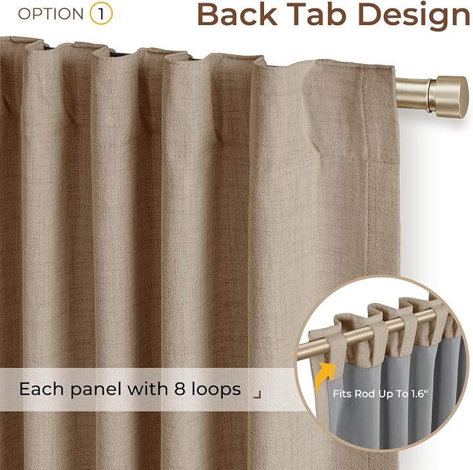 INOVADAY Extra Wide 100% Blackout Linen Curtains 102x108 Burlywood Birch | - Image 3