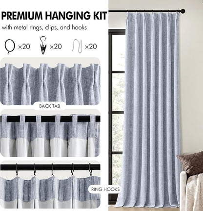 MIULEE Chambray Blue Pinch Pleated 100% Blackout Curtains 40x108 Inches | Room - Image 8