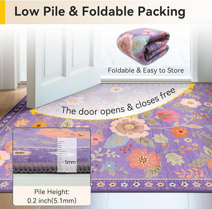 RELEANY Floral Washable 7x9 Area Rugs Purple/Pink | Flower Carpet Print Boho - Image 6