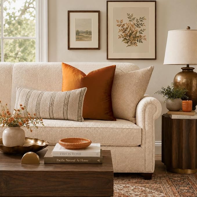 GIGIZAZA Orange Velvet Pillow Covers 24x24 Decorative Pillows Pack of 2 | Throw - Image 6