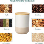 vancasso Sabine Ceramic Canister Set with Airtight Wood Lids - 3-Piece Kitchen Storage for Flour, Sugar, Coffee, Tea & Spices - Modern Countertop Decor