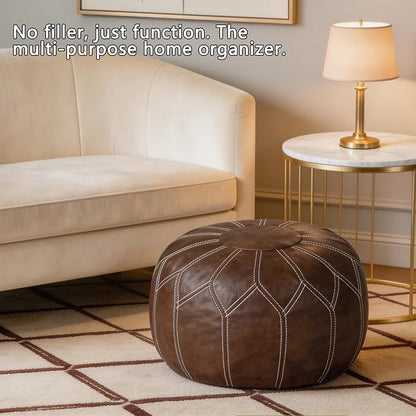 Thgonwid Unstuffed Moroccan Faux Leather Pouf Ottoman - Image 4